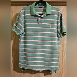 Ralph Lauren Green and White Polo Shirt with Classic Stripes